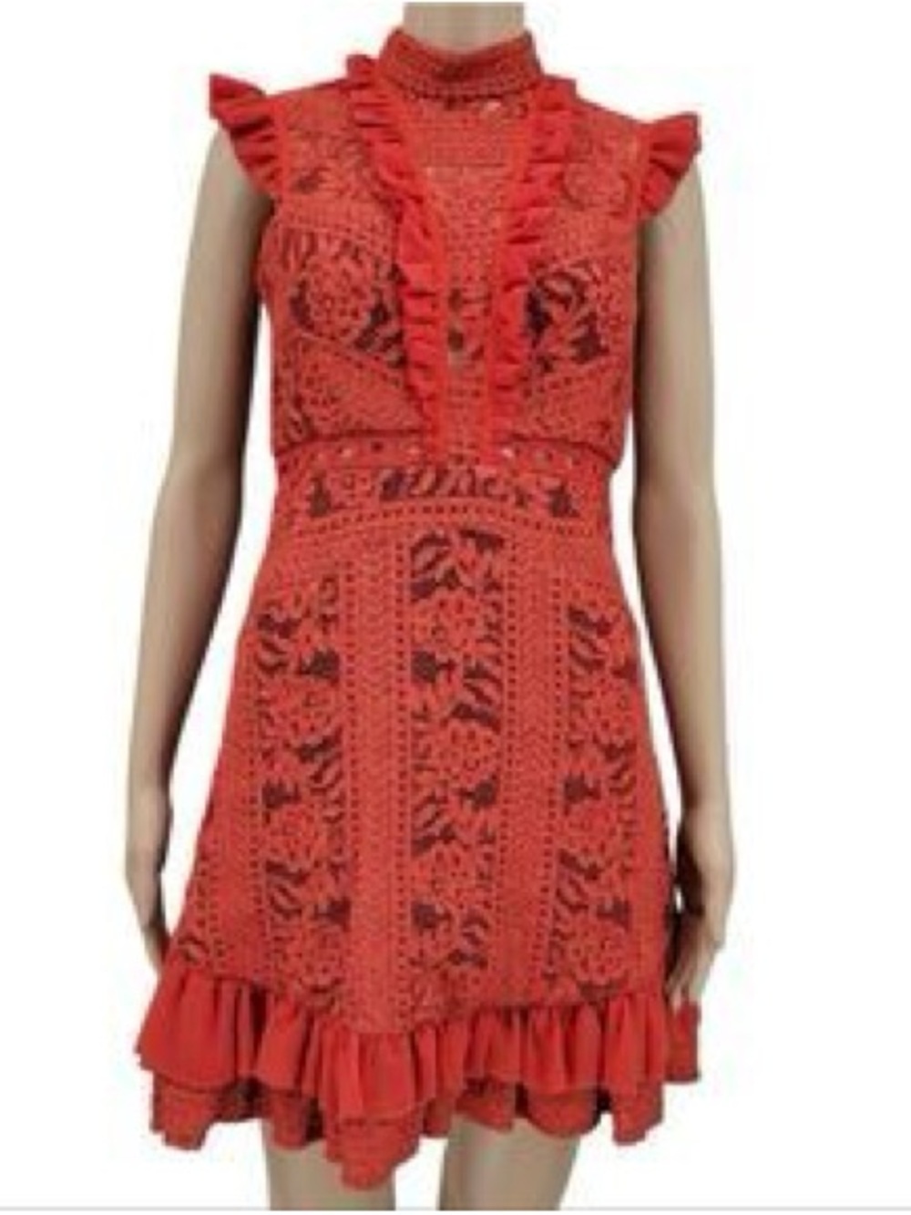 Three Floor Red Lace Ruffle Mini Dress